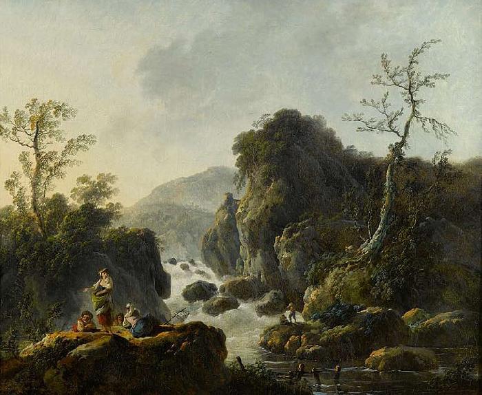 Jean-Baptiste Pillement A Mountainous River Landscape, Germany oil painting art